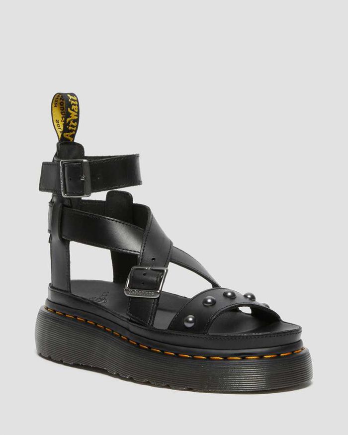 Dr Martens Womens Imojeen Brando Leather Stud Platform Sandals Black - 39785XVYR